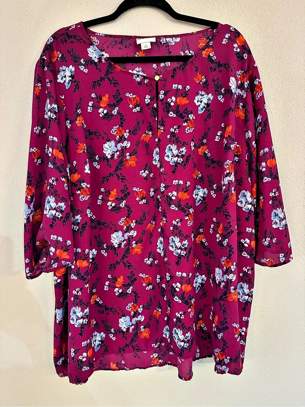 Ava & Viv Floral Blouse in Pink/Purple & Blue Size 3X Like New